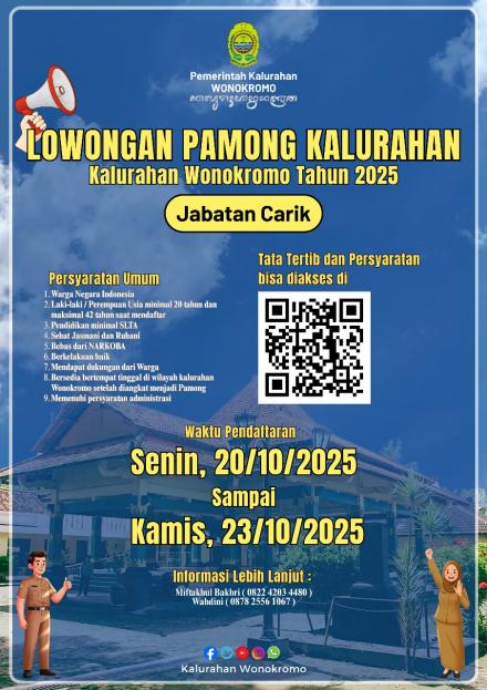 PENGISIAN LOWONGAN PAMONG KALURAHAN WONOKROMO JABATAN CARIK 2025